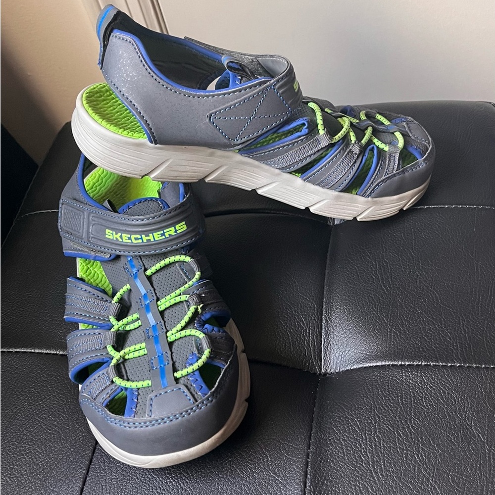 Skechers Gray and Blue Sport Sandals with Bungee Lacing